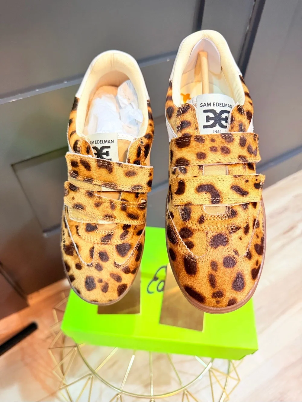 Sam Edelman Talia Leopard Calf Hair Velcro Sneakers